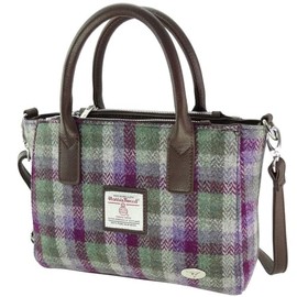 Glen Appin Harris Tweed LB1228 Brora Tote Handbag with Removable Shoulder Strap, Col133 Green Purple Check