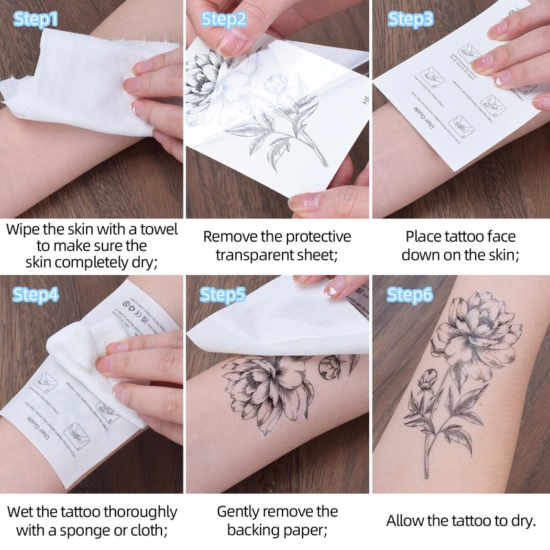 BAMTTOO 24 Sheets Temporary Tattoo Stickers Long Lasting Flower Temporary
