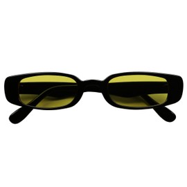 ShadyVEU Retro Vintage Fashion Slim Narrow UV400 Chic Colored Lens Mens Womens Sunglasses (Black Frame, Yellow Lens)