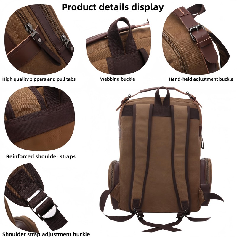 RichMoro Vintage Canvas Backpack Casual Travel Rucksack Fit 15.6 Inch