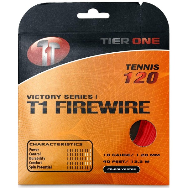 Tier One Sports T1-Firewire - Co-Poly Tennis String for Ultimate Spin (Set - Red, 17 Gauge (1.25 mm) - 12,2 m Set)