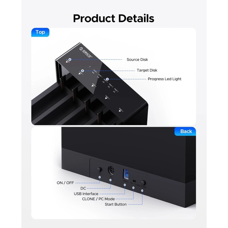 ORICO 5 Bay Hard Drive Docking Station Cloning 3.5SATA Enclosure