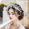 Formery Wedding Crystal Crown Silver Pearls Layered Bridal Headband Party