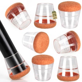 Euqvunn Pack of 26 Clear Chair Leg Caps with Felt - Round Chair Leg Protectors Protects Floors and Reduces Noise, Felt Gliders for Chairs, Sofas, Table with a Diameter of 15-21 mm
