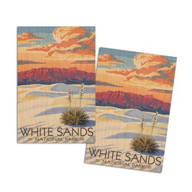 White Sands National Park, New Mexico, Sunset Scene (4x6 Birch Wood Postcards, 2-Pack Stationary, Rustic Home Wall Decor)