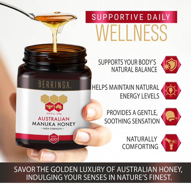 Berringa Manuka Honey Organic MGO 400+ High Strength, Supports General