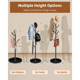 ZIECUKU Metal Coat Rack with Natural Marble Base,Modern Coat Rack Stand with 8 Hooks,Sturdy Freestanging Coat Racks for Entryway,Office,Black Coat Jacket Hanger Tree Stand Coats, Scarves