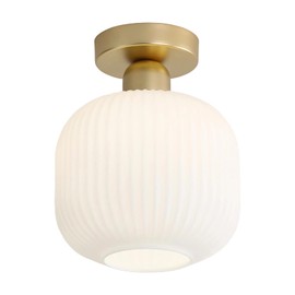 KCO Lighting Mid Century Modern Antique Brass Flush Mount Ceiling Light Brushed Gold Milk Glass Semi Flush Mount Ceiling Light Farmhouse Hallway Globe Ceiling Light Fixture