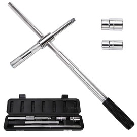 yarlung 25" Extended Lug Wrench, 4 Way Wheel Nut Wrench Set with Storage Box, Tire Iron Lug Wrench Lug Nut Remover for Cross Wrench, Labor Saving, 17mm/19mm and 21mm/23mm Standard Sockets