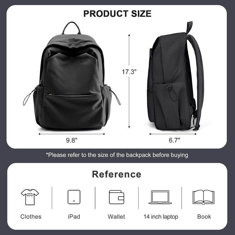School Backpack Casual Daypack Black Bookbag…