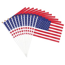 12Pcs American USA Flag on Sticks, 5.5x8 inch Hand Held America Mini Flags for 4th July Veterans Day Memorial Day Independence Day Decorations