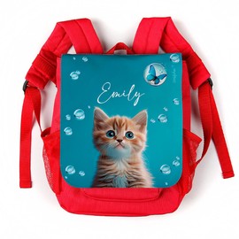 Striefchen® Red Children's Backpack with Cute Cat Baby Motif and Name of Choice, red