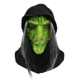 Scary Old Lady Mask for Adults Horror Witch Mask with Hair Green Old Nana Mask for Men Women