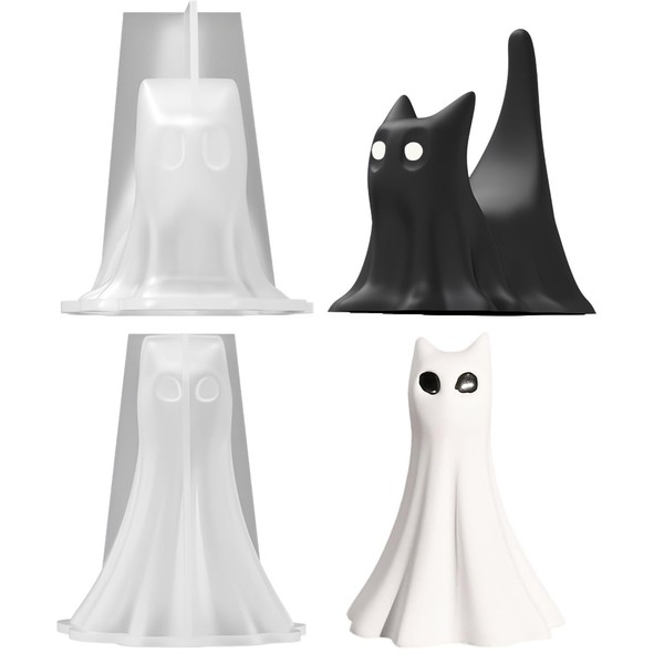 Xidmold 2PCs Halloween Resin Molds Set,3D Cat Ghost Candle Molds,Halloween