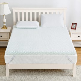 Mattress Topper Queen, Homhougo 3 Inch Green Tea Egg Crate Memory Foam Mattress Topper with Zippered Bamboo Cover, Cloud-Like Soft