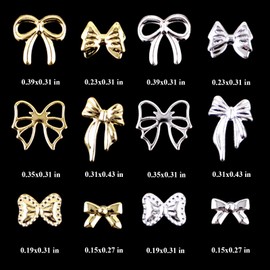 Bow Nail Charms Y2K Silver Gold Bow Charms for Nails Design Metal Nail Bows for Nails Charms Cute Nail Studs Nail Bow Charms Ribbon Bowknot Nail Charm Nail Decor Nail Jewels Nail Accessories Nail Art