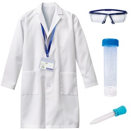 UNGLINGA UNGLINGA Kids Lab Coat Doctor Scientist Costume with Science Goggles ID Card Test tube L