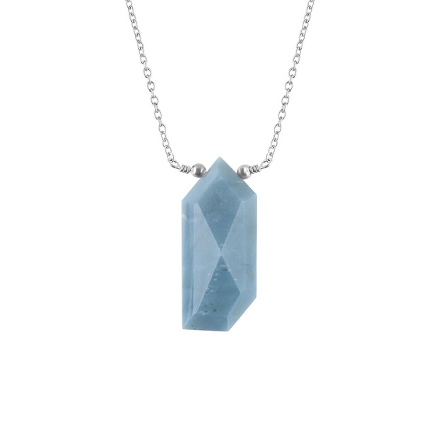 Blue Opal Wolf Tooth Necklace, Healing Crystal Gemstone Pendant Necklaces,