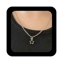 Cimenexe Bohemian Star Choker Necklace Silver Metal Star Pendant Necklace Small Hollow Star Chain Necklace Minimalist Star Necklace Jewellery for Women, Zinc, No Gemstone