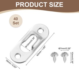 sourcing map 20Pcs Keyhole Picture Frame Hangers, 42x16mm Heavy Duty Metal Keyhole Hangers Plates Metal Hanging Brackets with Screws for Mirrors, Pictures, and Photo Frames, Silver