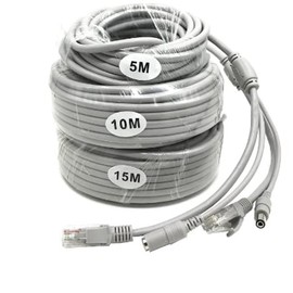 priaolker 10M/33FT Ethernet CCTV Cable, Cat 5 RJ45 + 2.1x5.5mm DC Power Cord, for CCTV Security Camera Surveillance System IP Camera NVR System Grey - (1Pcs)