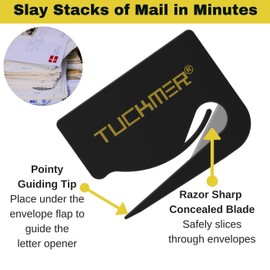 Letter Opener Envelope Slitter - Mail Opener for Women, Men, Office, Home & Business Travelers - Openers with Safety Concealed Razor Blade and Guiding Tip for Perfect Cut - PK of 8 (Colored)