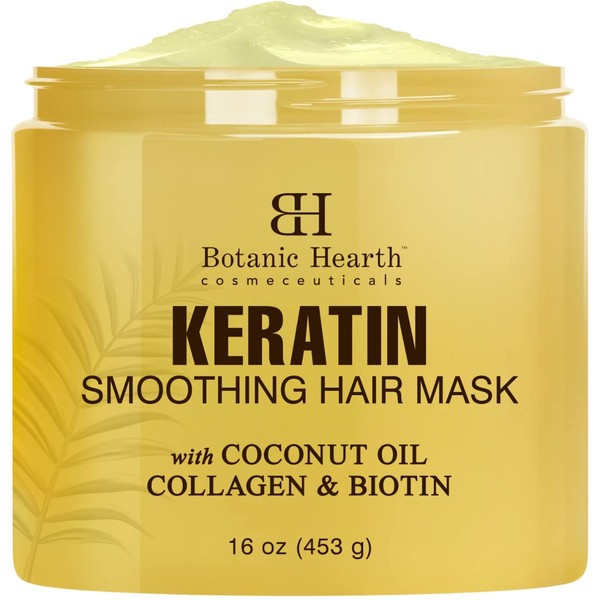 Botanic Hearth Keratin Hair Mask - Biotin, Collagen & Coconut Oil - for Dry Damaged Color Treated Hair - Restore, Repair, Smoothing, Conditioning & Strengthen All Hair Types - for Men & Women - 16 oz