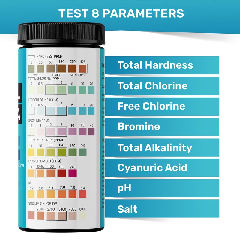 Pool Test Strips 8-in-1, 150 Quick and Accurate Pool and