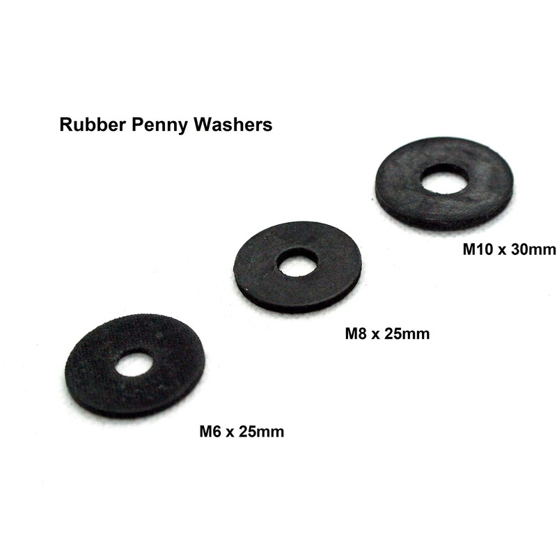 Rubber Penny Washers Black M6 x 25mm, 7mm Inner Diameter