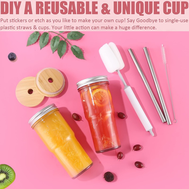 ASANMEYO 2 Pcs 24 oz Glass Cups With Bamboo Lids