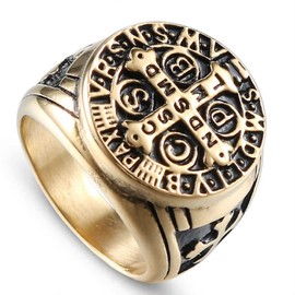 MayiaHey Cross Ring, Vintage Rune Jesus Cross Ring for Men, Christ Cross Ring Religious Catholic Cross Ring Jesus Cross Jewelry, Punk Knight Templar Crusader Cross Ring for Boys (S, Gold)