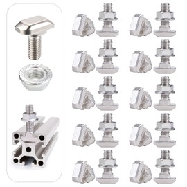 20 Sets T Bolt Kit, Hammer Head T-Bolt set, Contains T-shaped stud and M5 Flange Nut, Applies to 30 Series European Standard Aluminum Profile (30 Series M6)