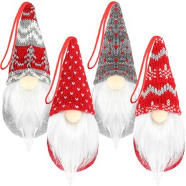 4 Pieces Christmas Tree Gnomes Ornaments Handmade Elf Plush Ornaments Tomte Swedish Hanging Gnome Xmas Decor Plush Scandinavian Santa Beard Ornaments for Valentine's Day Christmas Tree Fireplace Home