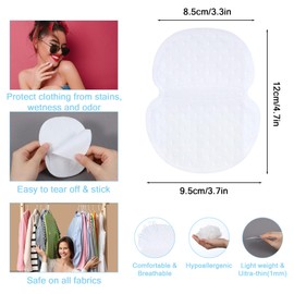 100Pcs Underarm Sweat Pads, Disposable, Non-Woven Fabric, Strong Adhesive, Unisex, White, 12.2x9.5cm