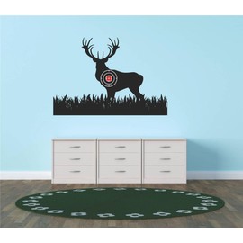 Decal – Vinyl Wall Sticker : Deer Buck Wild Animal Gun Hunting Bulls Eye Target Living Room Bedroom Kitchen Home Decor Picture Art Image Peel & Stick Graphic Mural Design Decoration - Discounted Sale Price – Size : 30 Inches X 30 Inches - 22 Colors Avail