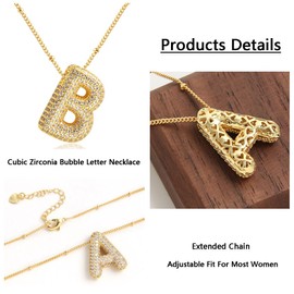 Z ZACHÉ Dainty Cubic Zirconia Bubble Letter I Pendant Necklace Adorable Puffy Initial Letter Chain Necklace Gold Plated Jewelry