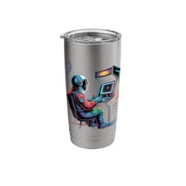 Astronaut Playing Arcade Gaming Retro Gamer Stainless Steel Insulated Tumbler
