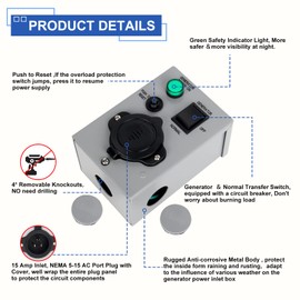 OPL5 OPL5 15Amp Generator Transfer Switch,125V NEMA 5-15P Pre Wired Pre Punched Detachable Holes, Weatherproof Manual Transfer Switcher with Circuit Breaker for Indoor Outdoor Emergency Use,ETL Listed