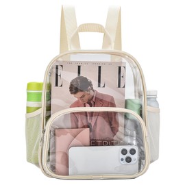 Busiuw Clear Backpack for Stadium Events Clear Backpack 12x12x6 with Front Pocket for Concert Sport Fashion Women Backpack Events Work Travel(Cream)
