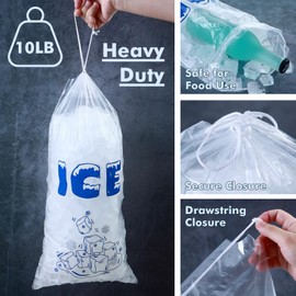 Circloophs 150 Pack Ice Bags 10lb with Drawstring Ice Bags for Ice Machine Thick Plastic Bags for Ice Reusable Ice Storage Bags Portable Heavy-Duty Ice Cub Bags for Freezer, 10LB