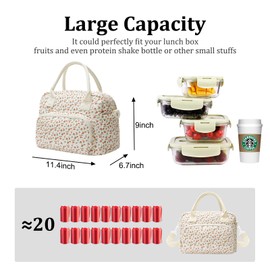 MEXS Insulated Lunch Bag for Women Men Large Reusable Lunch Box Adult Striped Leakproof Portable Cooler Tote Bags for Work Picnic (floral)