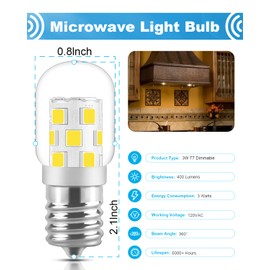 SerBion LED Microwave Light Bulb Under Hood 40W Equivalent-125V E17 Base for Whirlpool Microwave Light Bulb - 3W 400LM Dimmable Range Hood T7 Appliance Oven Light Bulbs, 2 Packs (2700K Warm White)