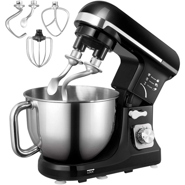 Stand Mixer Fohere, with Double Dough Hook, Wire Whip &