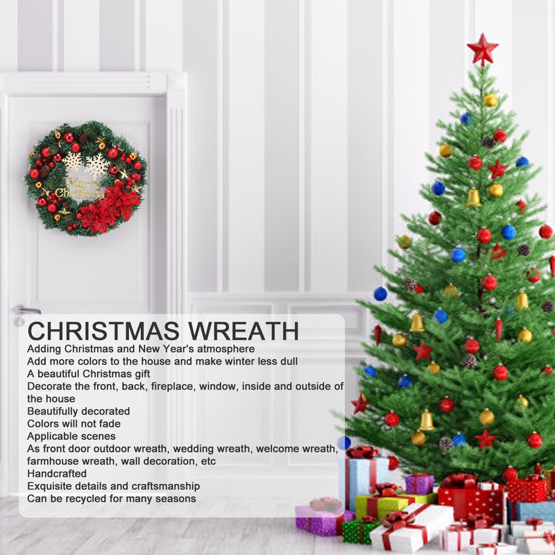 Christmas Wreath Snow Pine Cone Xmas Ball Wreath for Indoor