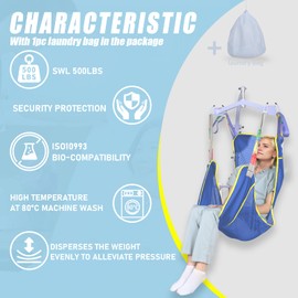 EZ Assistive Transfer Lift Sling - Shower Sling for Patient/Senior/Elderly/Caregiver/Elderly/Disabled/Full Body and Bedridden Transfers | Repositioning | Lifting,with 1pc Laundry Bag (Blue, Medium)