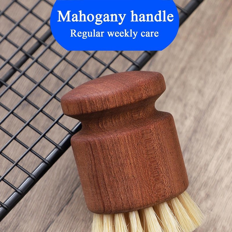 Dish Scrub Brush with Holder - Ergonomic Wooden Kitchen Cleaning