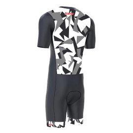 Mens Cycling Skinsuit Gel Padded One Piece Trisuit Bike Top Short Sublimated Design, Grey/Cameo