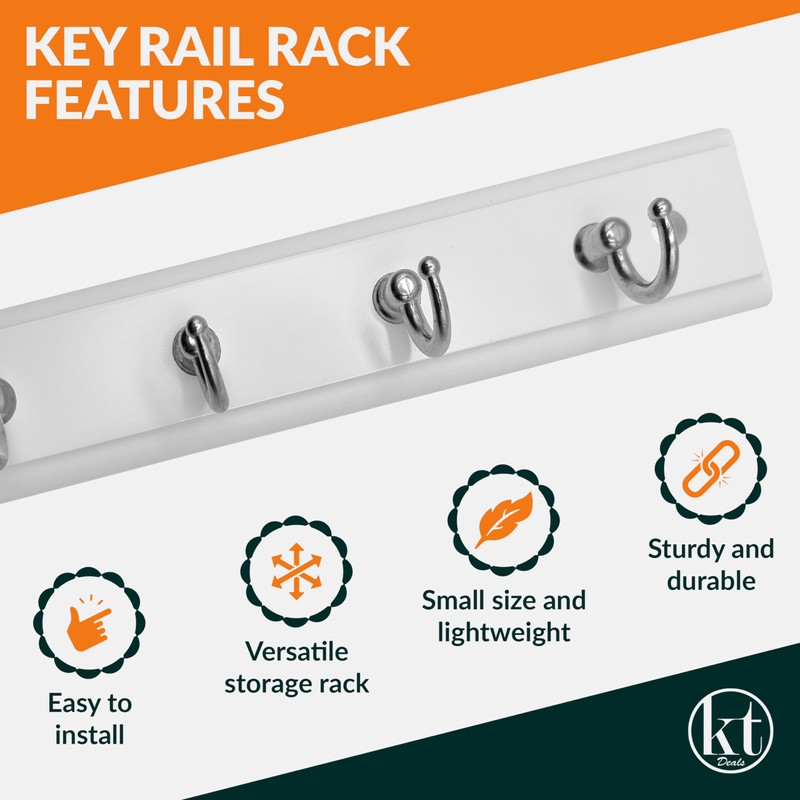 Wall Mounted Key Rail Rack Hanger Holder with 4 Hooks