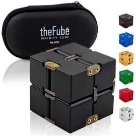 PILPOC theFube Infinity Cube Fidget Toy - Quality Aluminum Infinity Fidgeting Cube for Adults with Case, Sturdy, Heavy (Black)