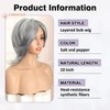PHOCAS Grey Short Bob Wig Synthetic Layered Silver Gray Wigs